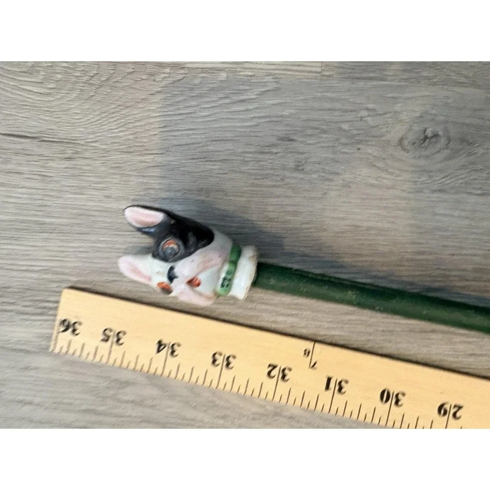 Vintage Carnival Cane Stick Porcelain French Bull Dog Head 34